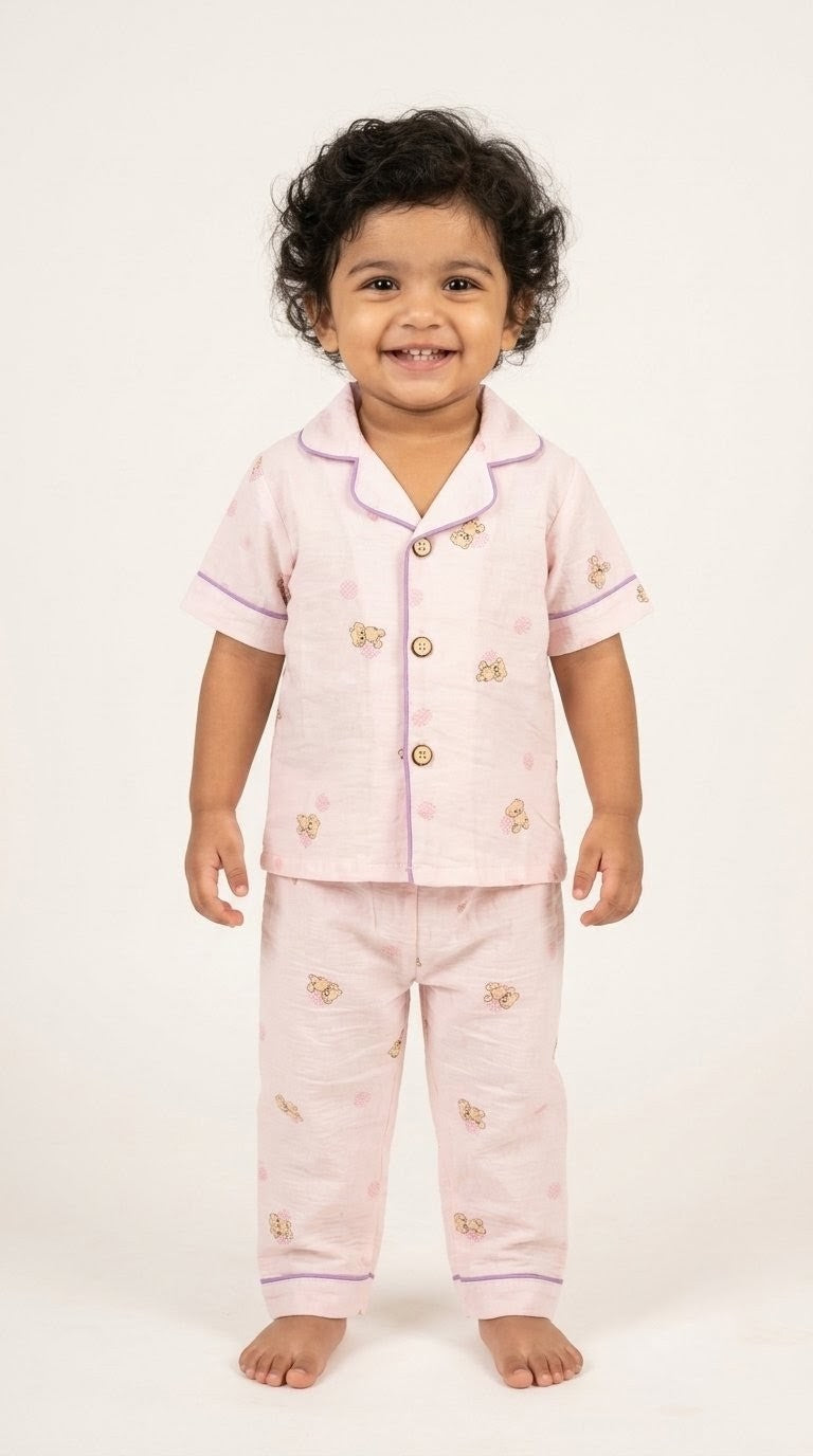 Pink Bear - Muslin Co Ord Set