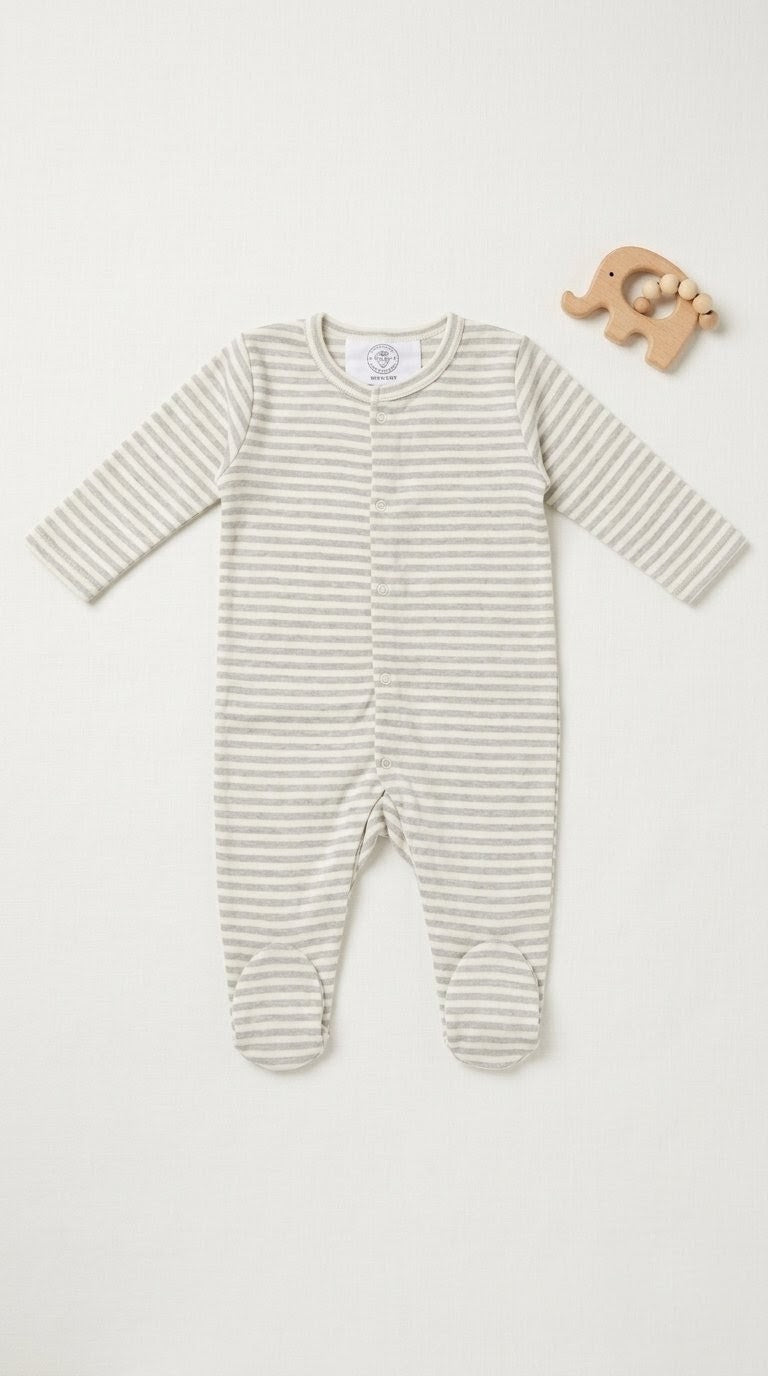 Footed Rompers - Grey Stripes