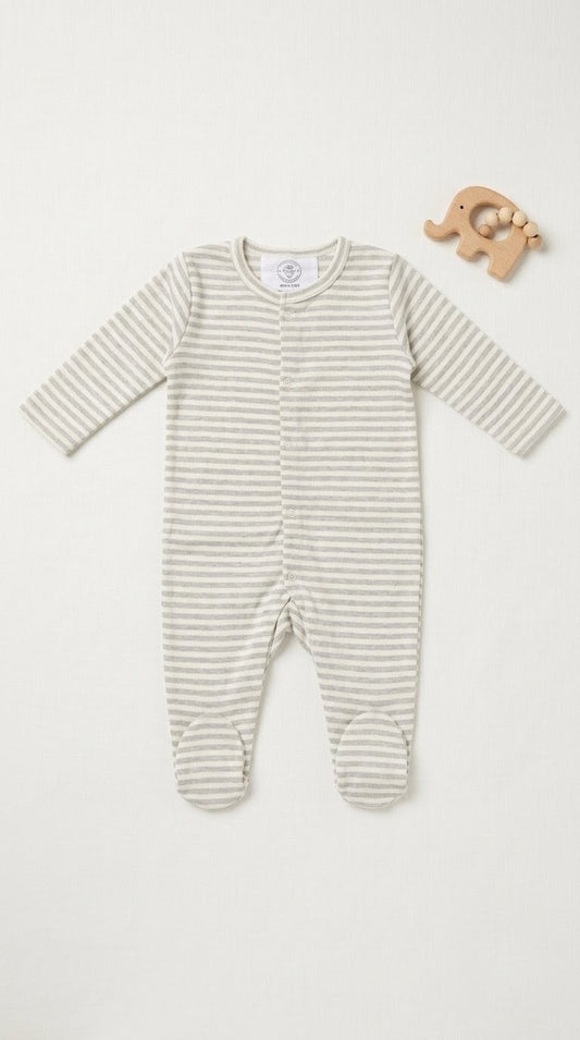 Footed Rompers - Grey Stripes