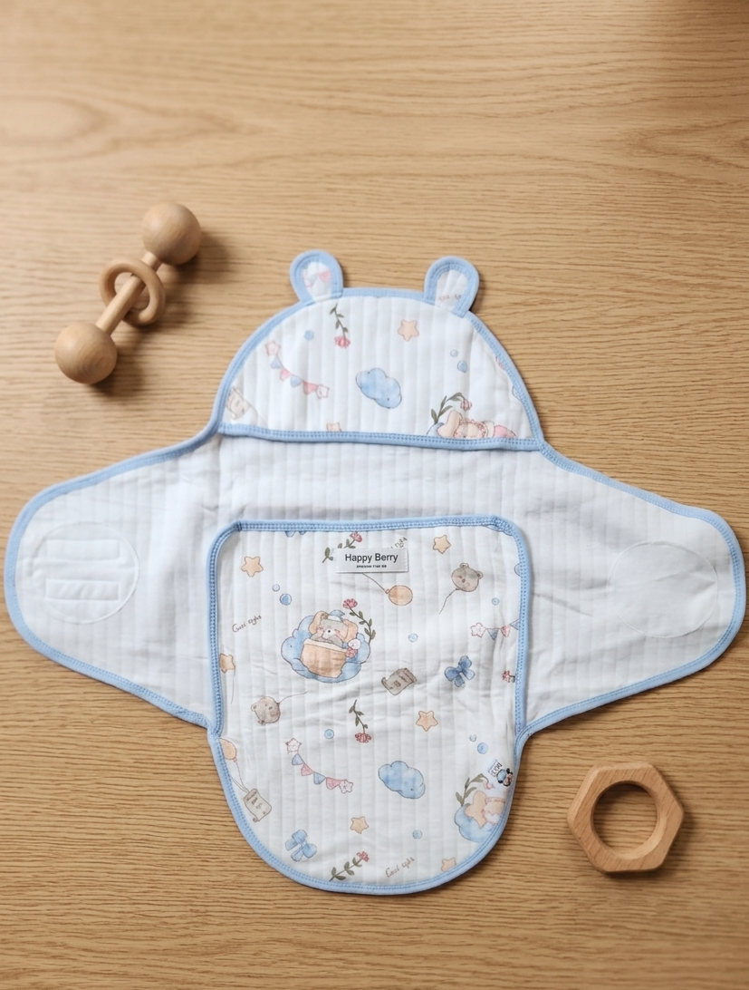 Hooded Swaddle Wrap - Blue Ballons