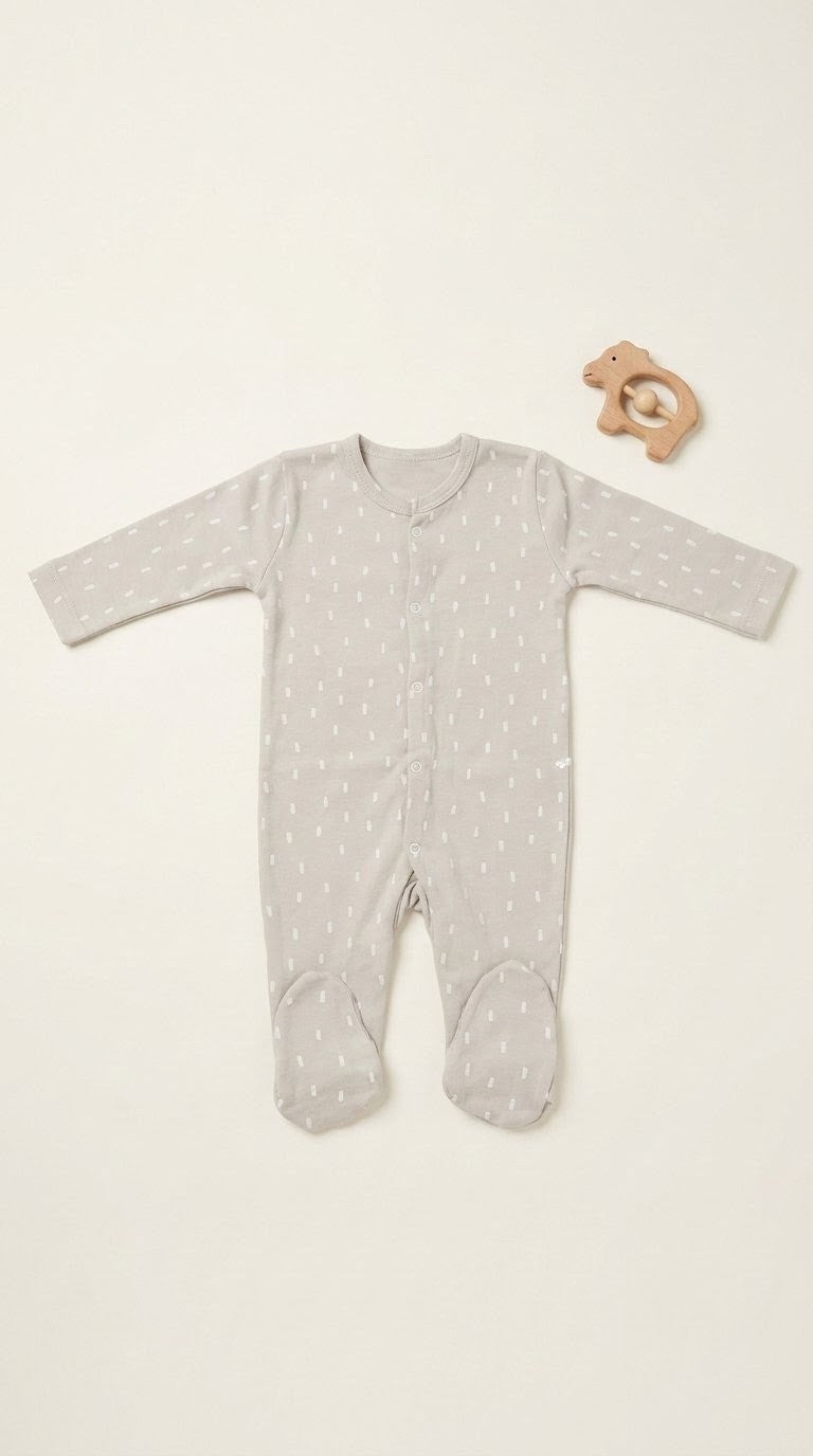 Footed Rompers - Grey Patterns
