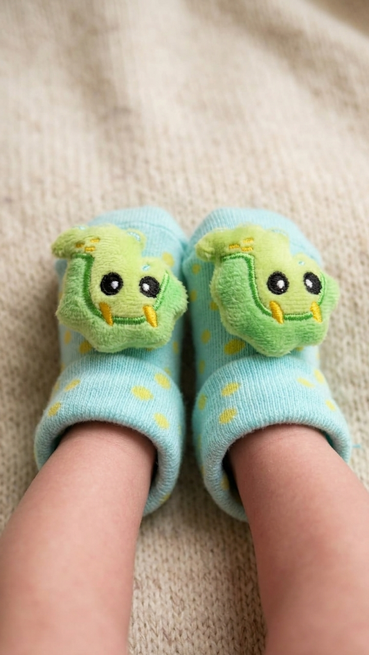 Baby Booties - Green Snail
