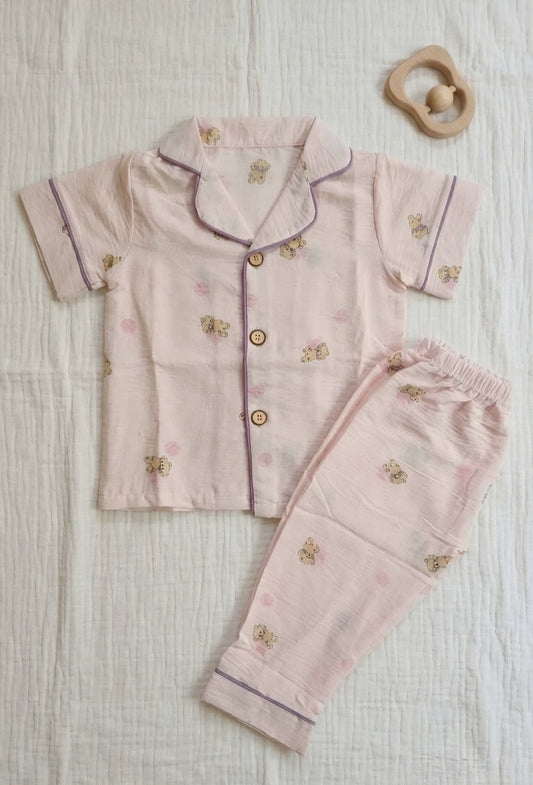 Pink Bear - Muslin Co Ord Set