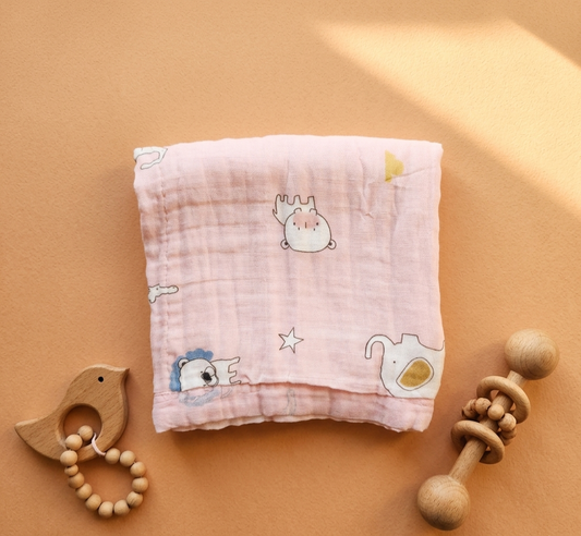 Muslin Blanket - Pink Animals