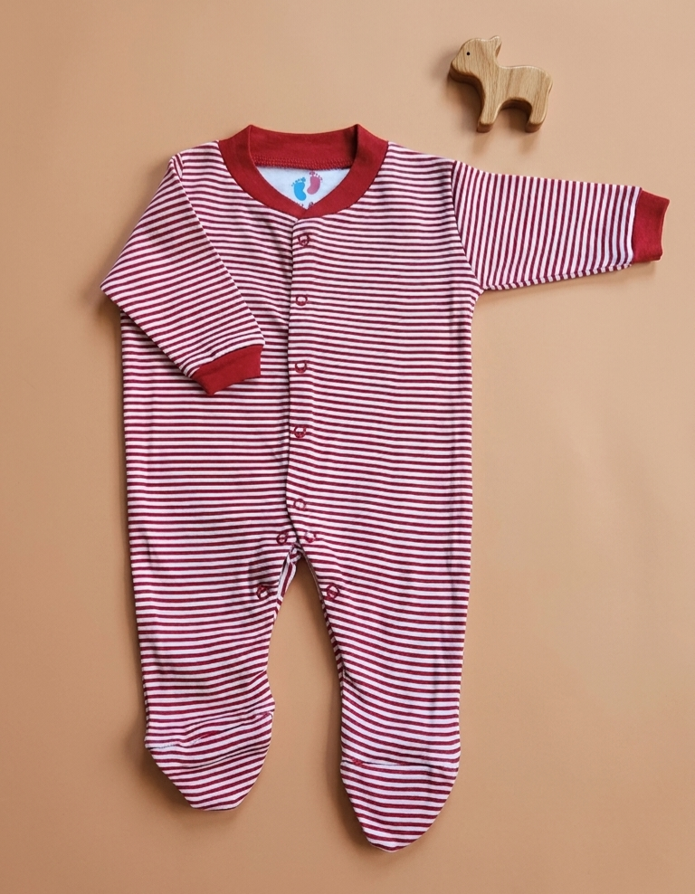 Footed Rompers - Red Stripes