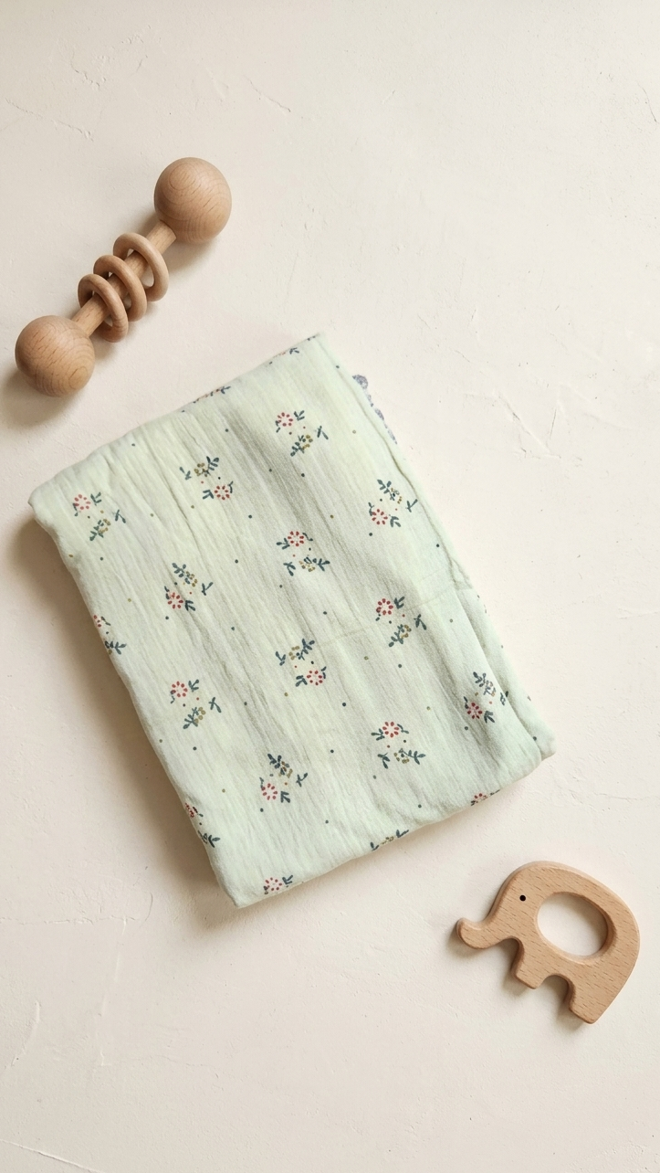 Reversible Muslin Blanket - Green