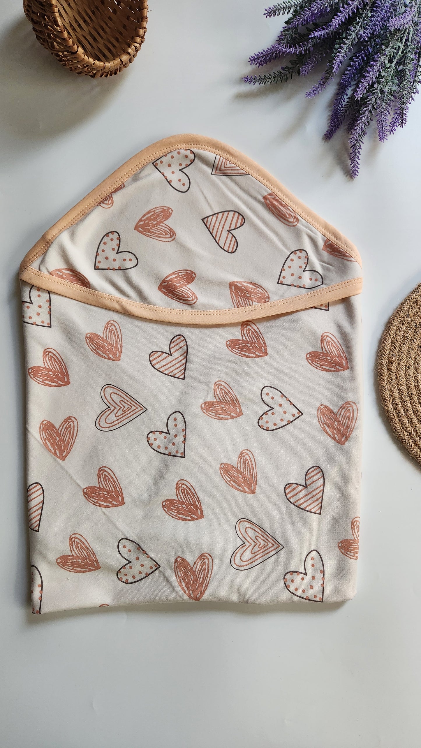 Double Layer Hooded Towel - Brown Hearts