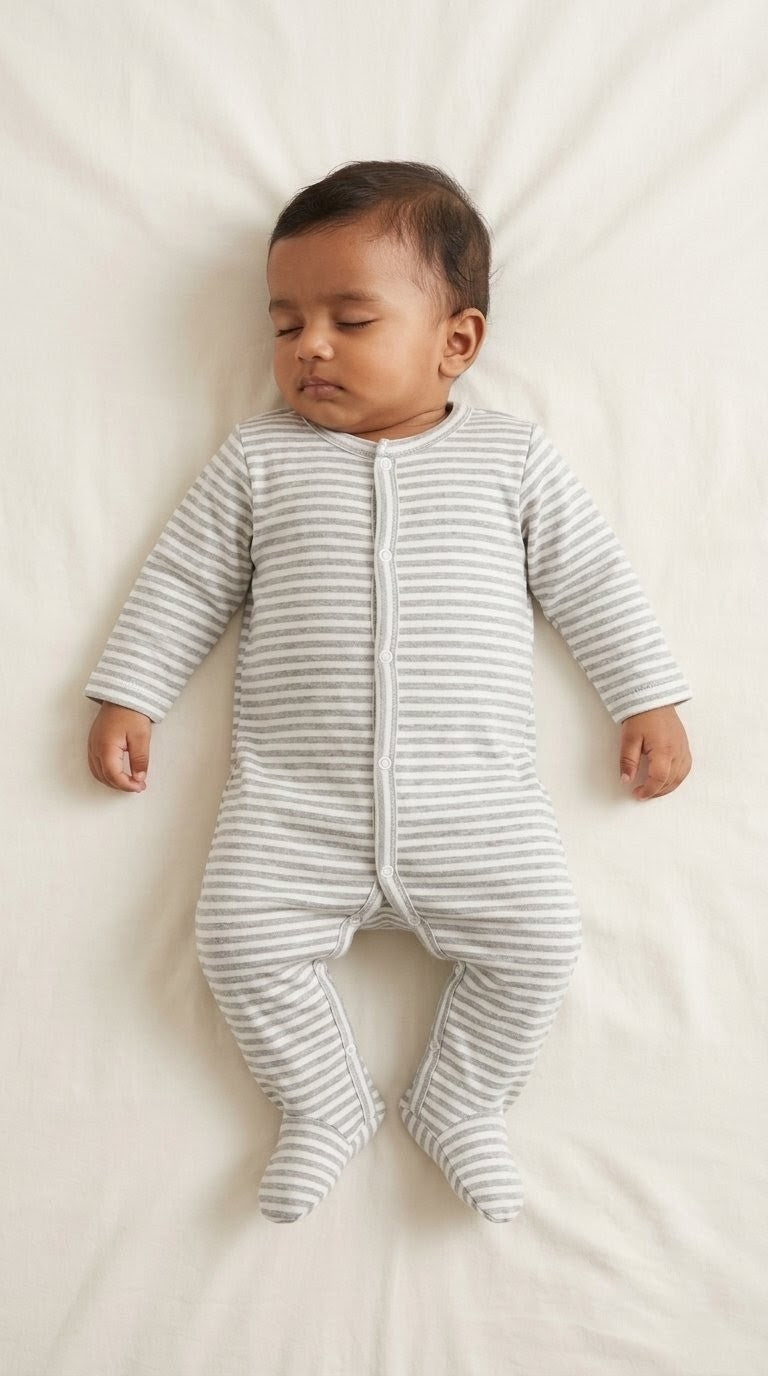 Footed Rompers - Grey Stripes