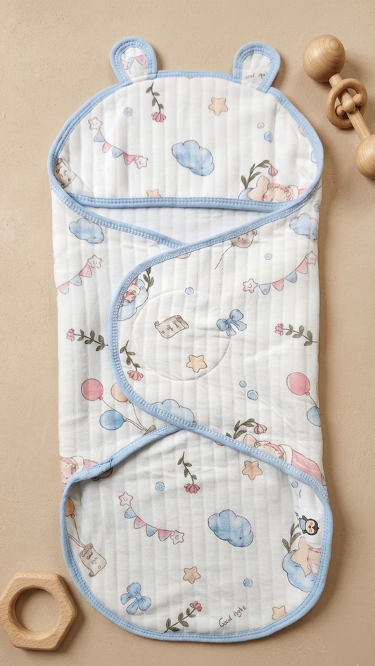 Hooded Swaddle Wrap - Blue Ballons