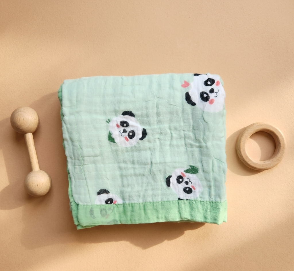 Muslin Blanket - Green Panda