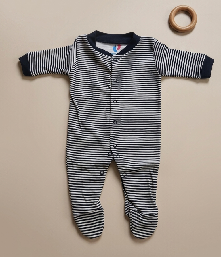 Footed Rompers - Blue Stripes