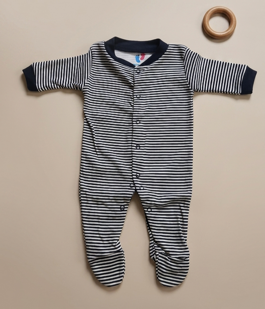 Footed Rompers - Blue Stripes