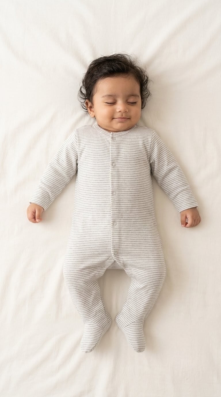 Footed Rompers - Grey Small Stripes