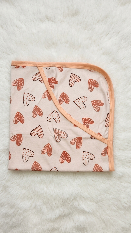 Double Layer Hooded Towel - Brown Hearts
